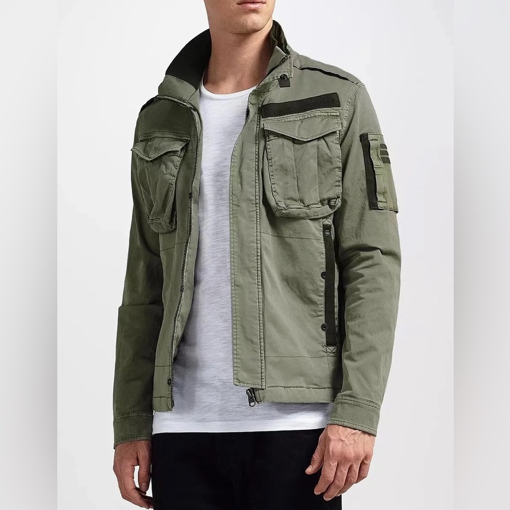 G-STAR RAW Rovic Military Cargo Overshirt Jacket Cotton Twill Green Gray Size L